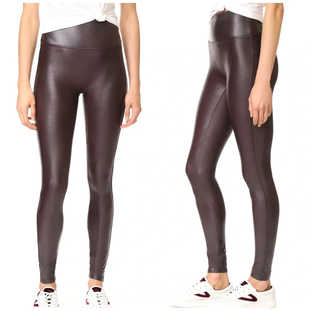 SPANX Faux Leather Leggings High-Waisted Wine Burgundy Size Large - Picture 16 of 16